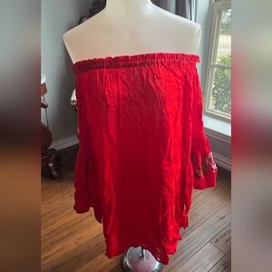 feathers One-Shoulder Red Dress
